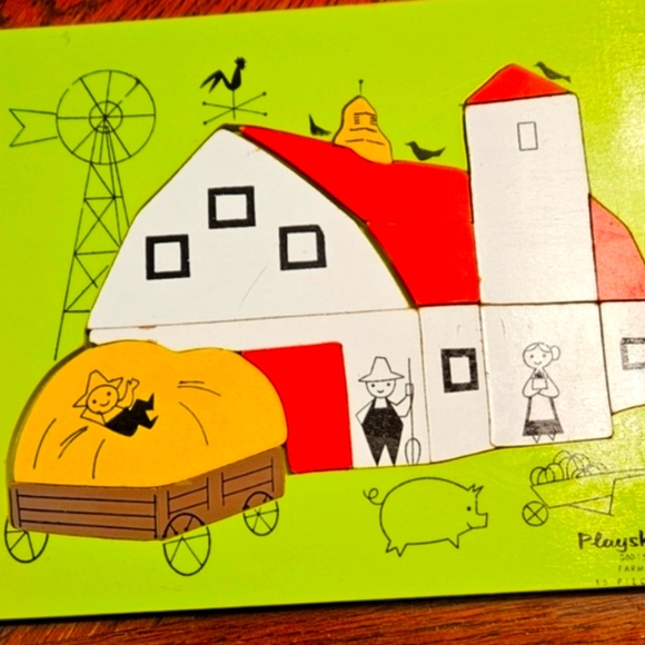 EUC~Vintage 1960's Playskool 15 Piece Wooden Farm Tray Puzzle - Picture 3 of 3